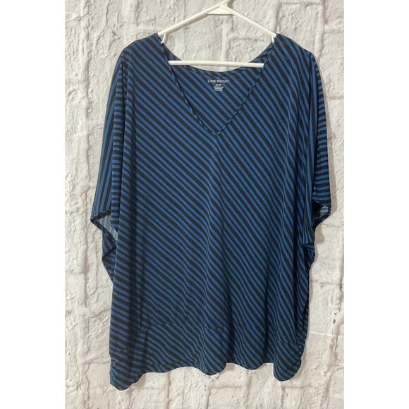 Lane Bryant Stretch Knit Top Dolman Sleeve Blue Black Striped Womens Plus 26/28 - Picture 2 of 5